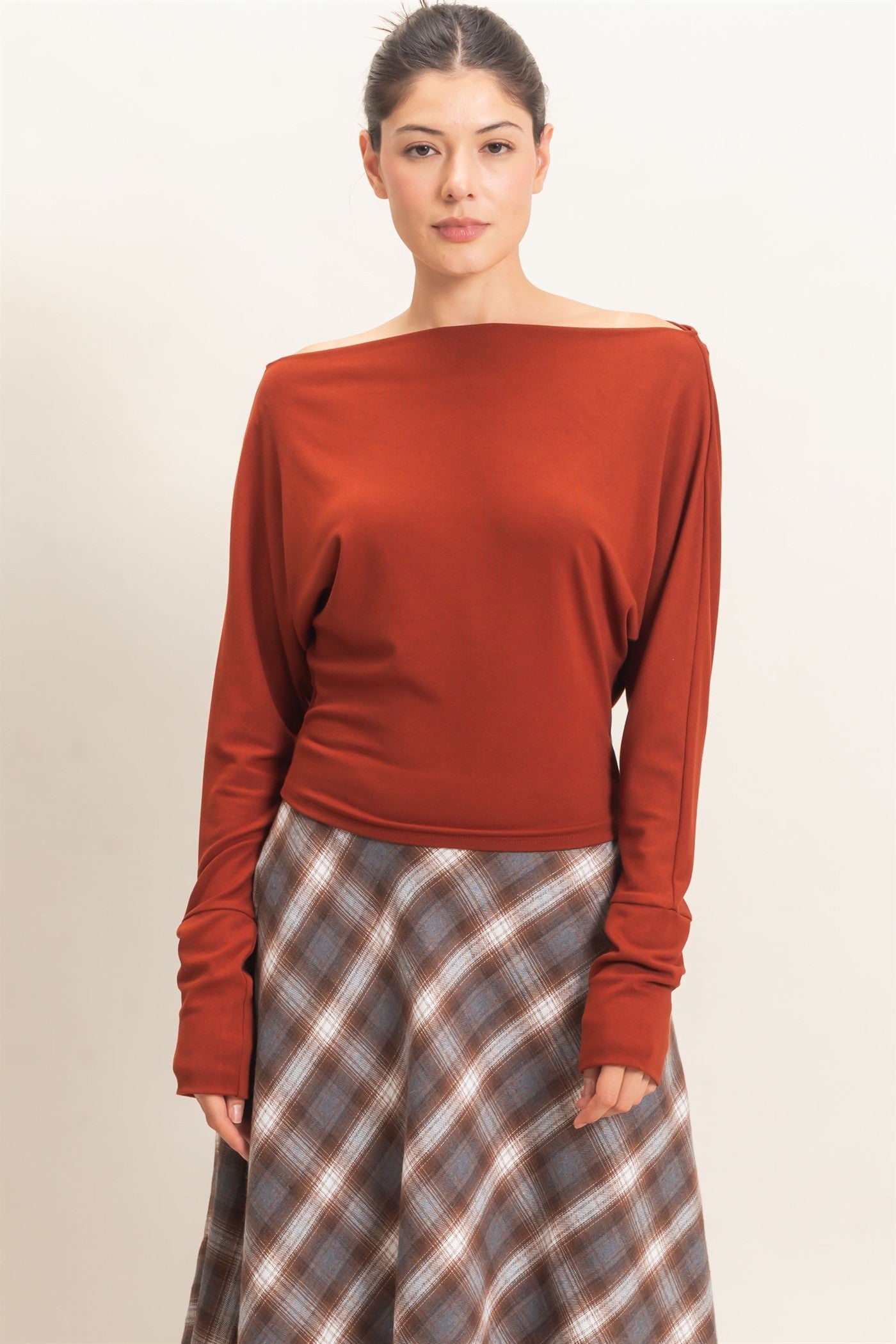 HF Wide Boat Neck Dolman Long Sleeve