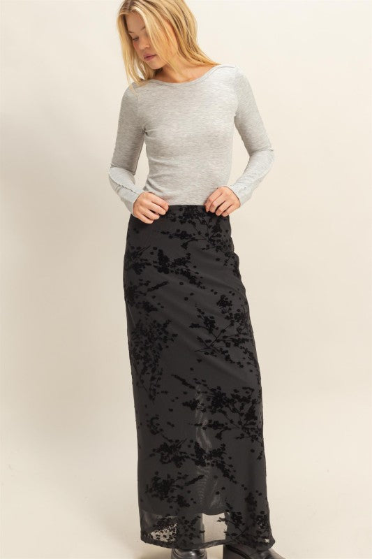 HF Black Velvet Floral Skirt