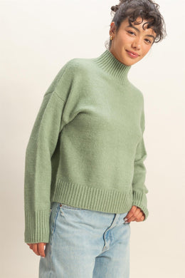 HF High Neck Drop Shoulder Sweater