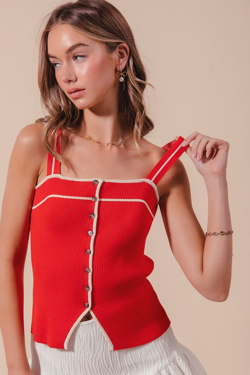 SM Red Knit Button Tank