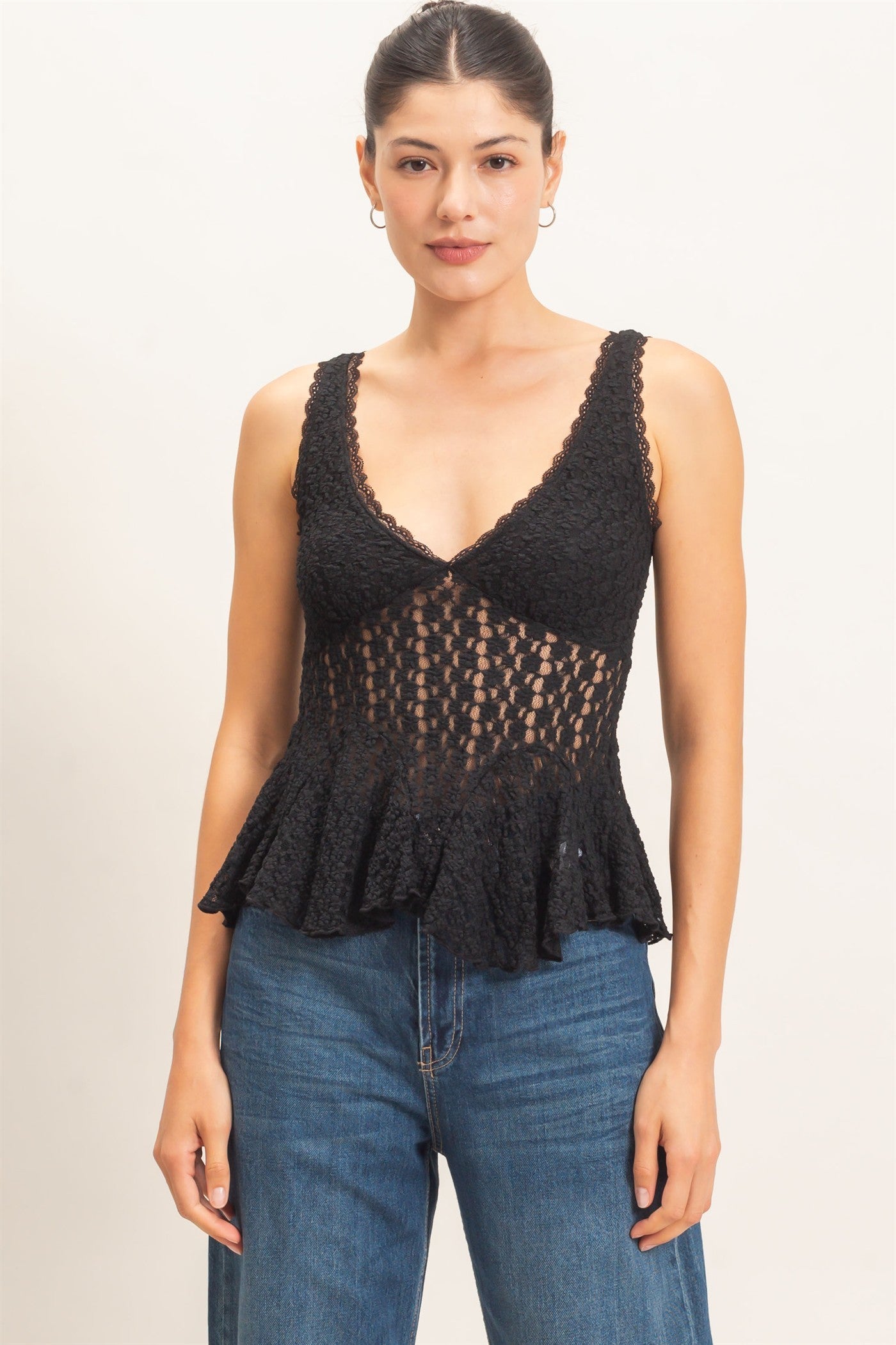 HF Lace V-neck Peplum Top