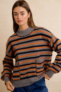 BB Halloween Striped Mock Neck Pocket Sweater
