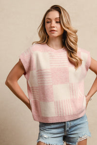 BB Stripe and Check Sleeveless Sweater