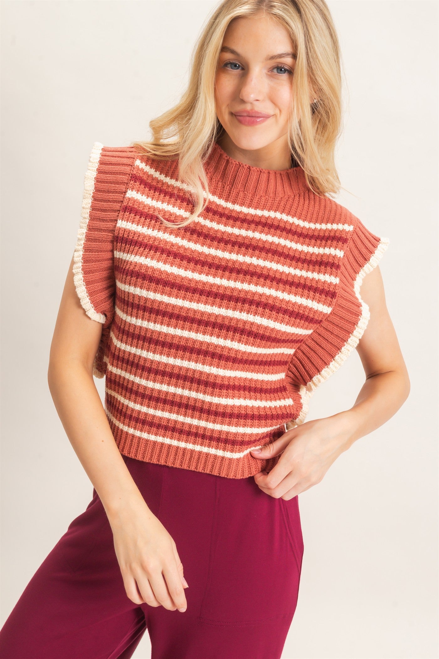 HF Ribbed Ruffle Sleeved Sweater