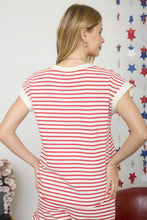 Load image into Gallery viewer, BP Stripe Short Sleeve Button Knit Top