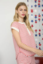 Load image into Gallery viewer, BP Stripe Short Sleeve Button Knit Top