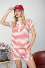 Load image into Gallery viewer, BP Stripe Short Sleeve Button Knit Top