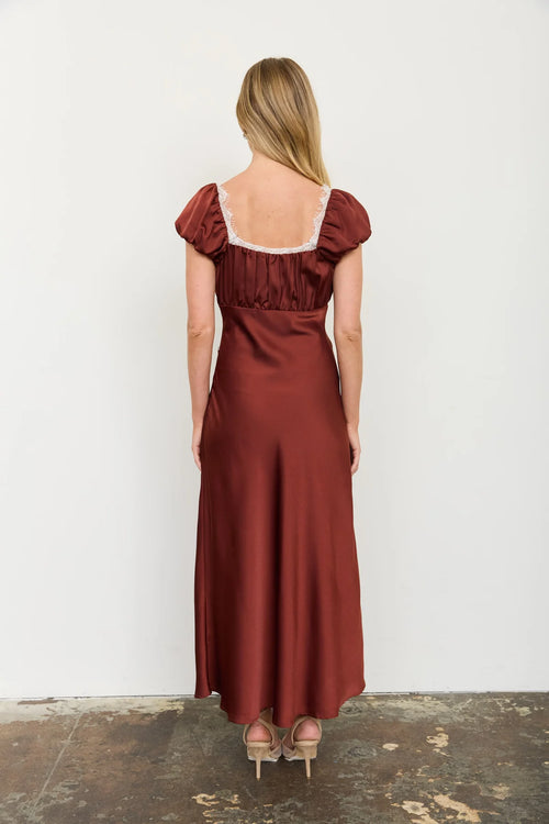 BP Satin Lace Detail SS Midi Dress