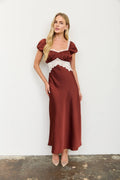 BP Satin Lace Detail SS Midi Dress