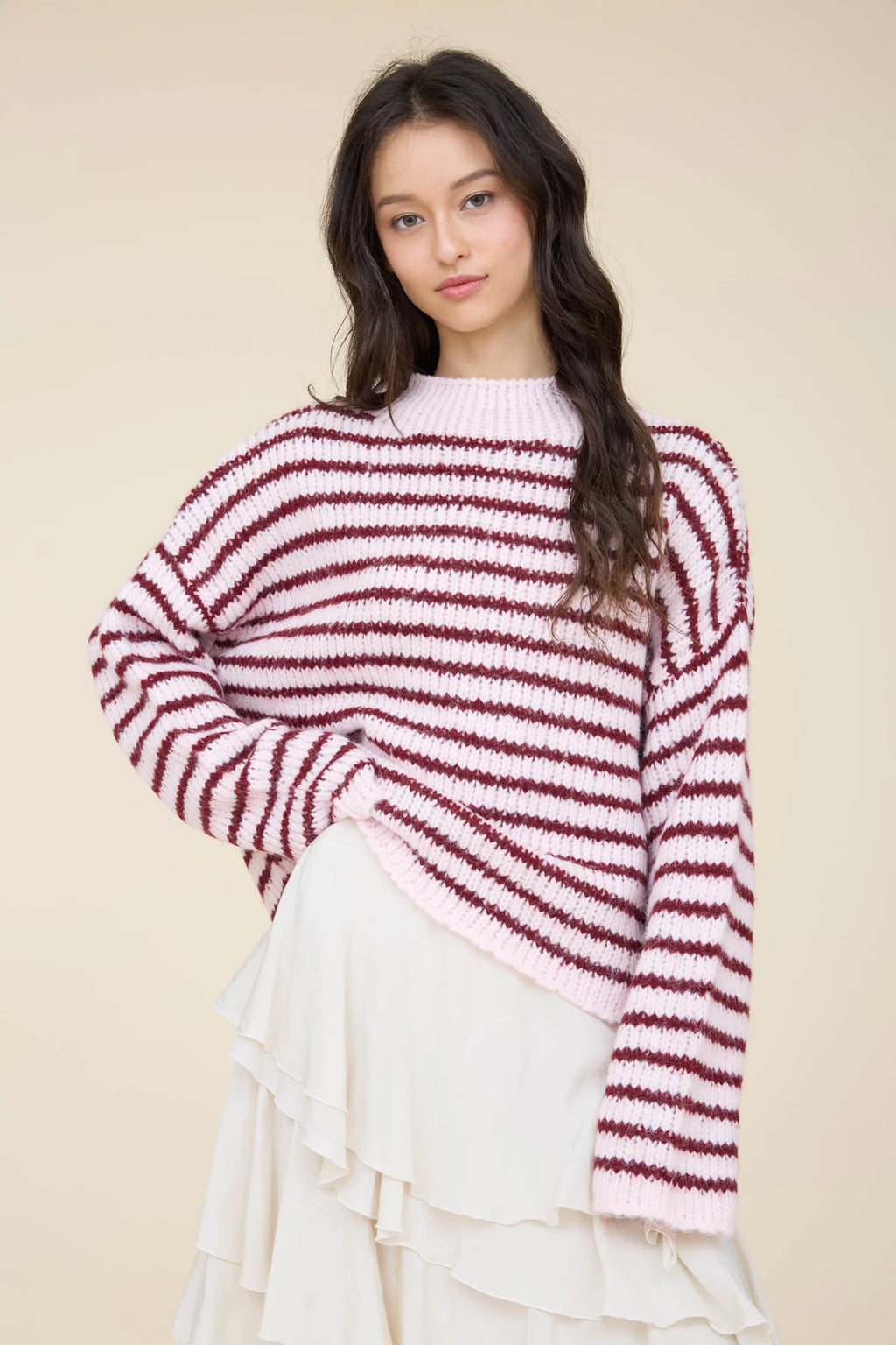 BP Stripe Rolled Edge LS Knit Sweater