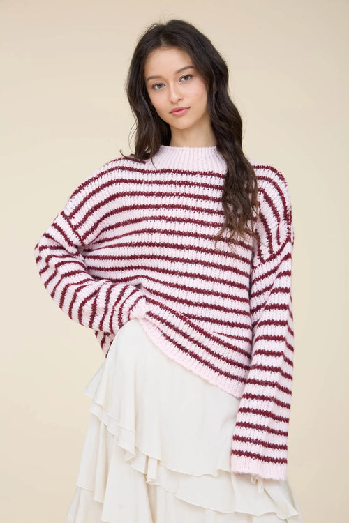 BP Stripe Rolled Edge LS Knit Sweater