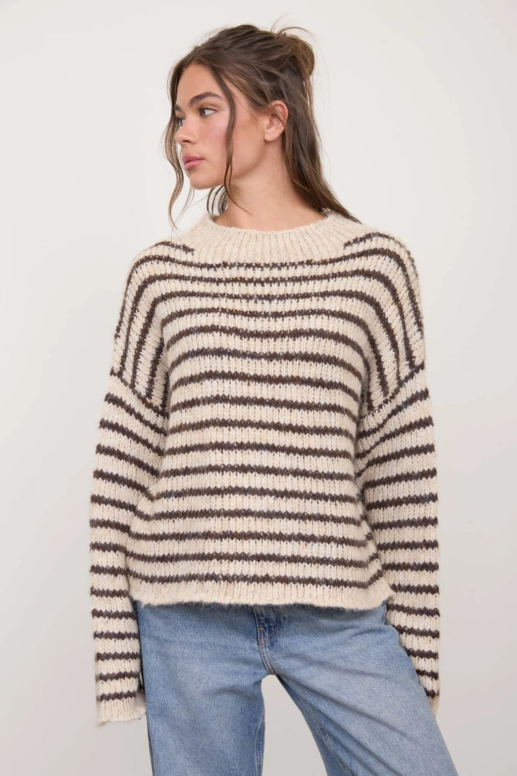BP Stripe Rolled Edge LS Knit Sweater