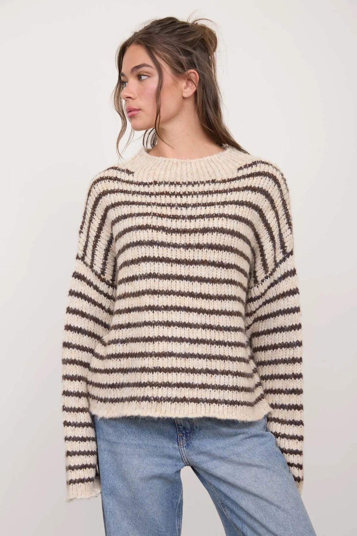 BP Stripe Rolled Edge LS Knit Sweater
