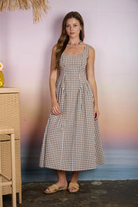 basque waist cotton dress BP Plaid Basque Waist Midi Dress – Hingeon5th