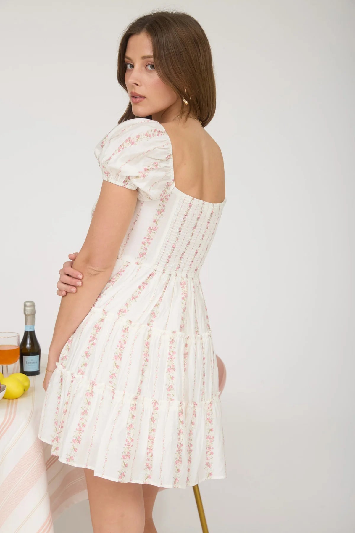 BP Stripe Floral Puff Sleeve Mini Dress