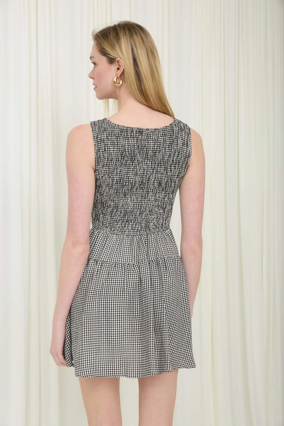 BP Gingham Sleeveless Smocked Mini Dress
