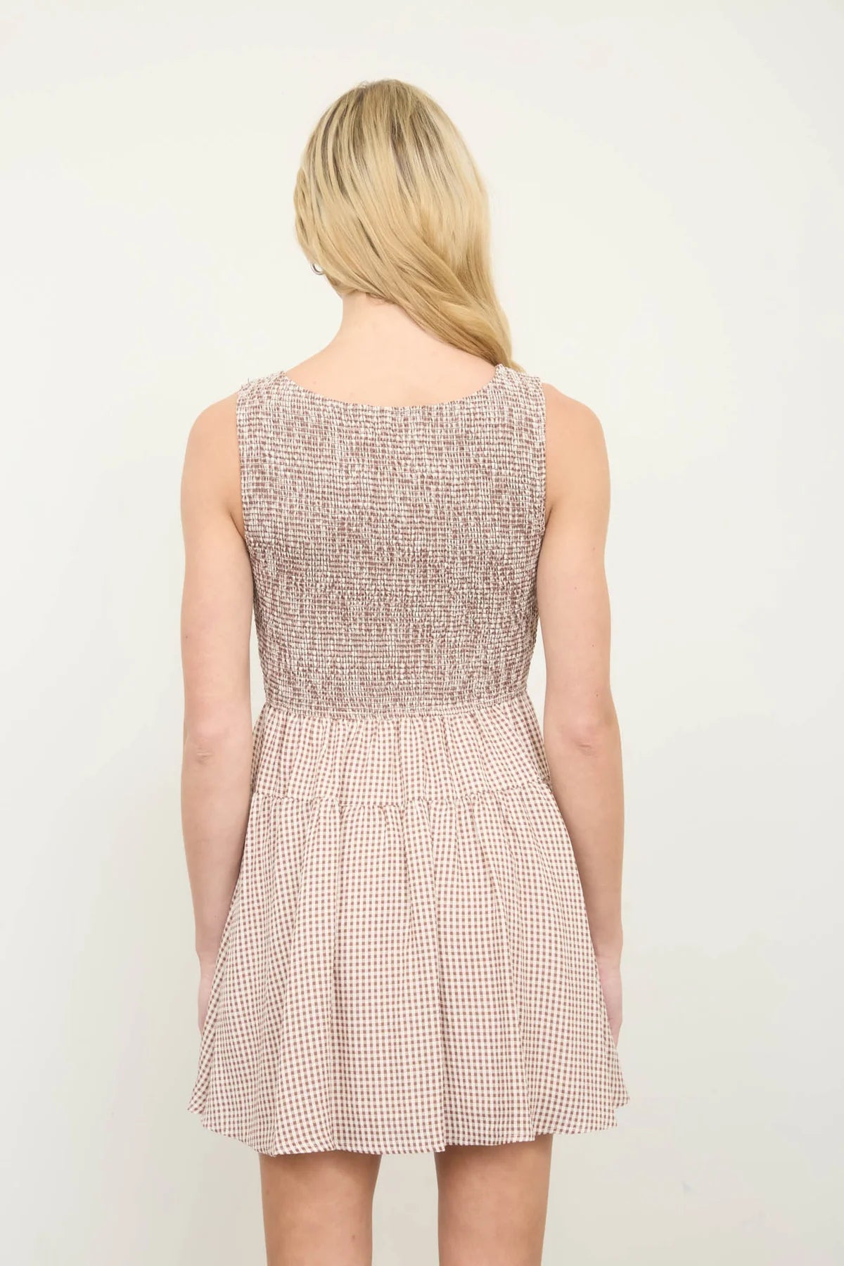 BP Gingham Sleeveless Smocked Mini Dress