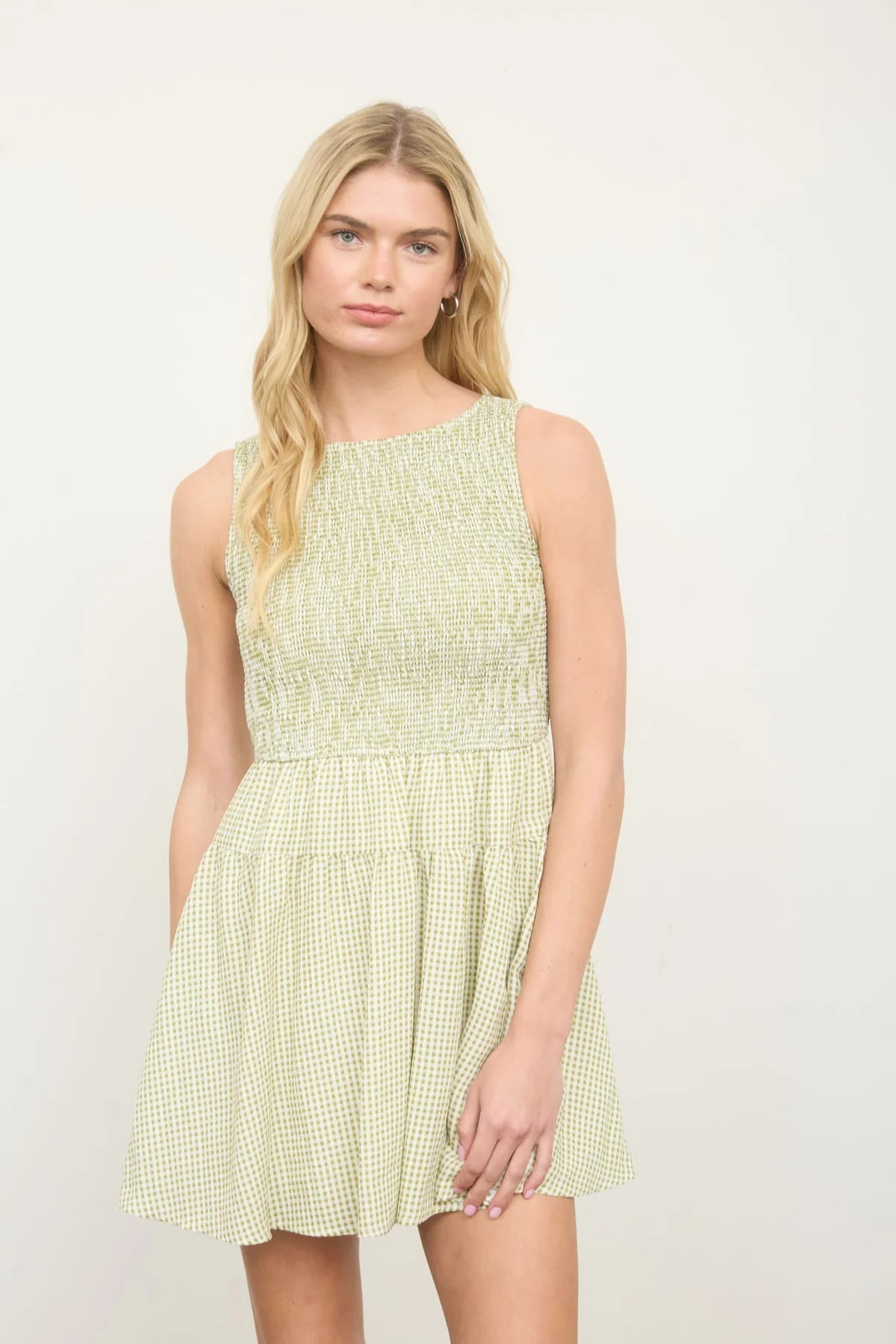 BP Gingham Sleeveless Smocked Mini Dress
