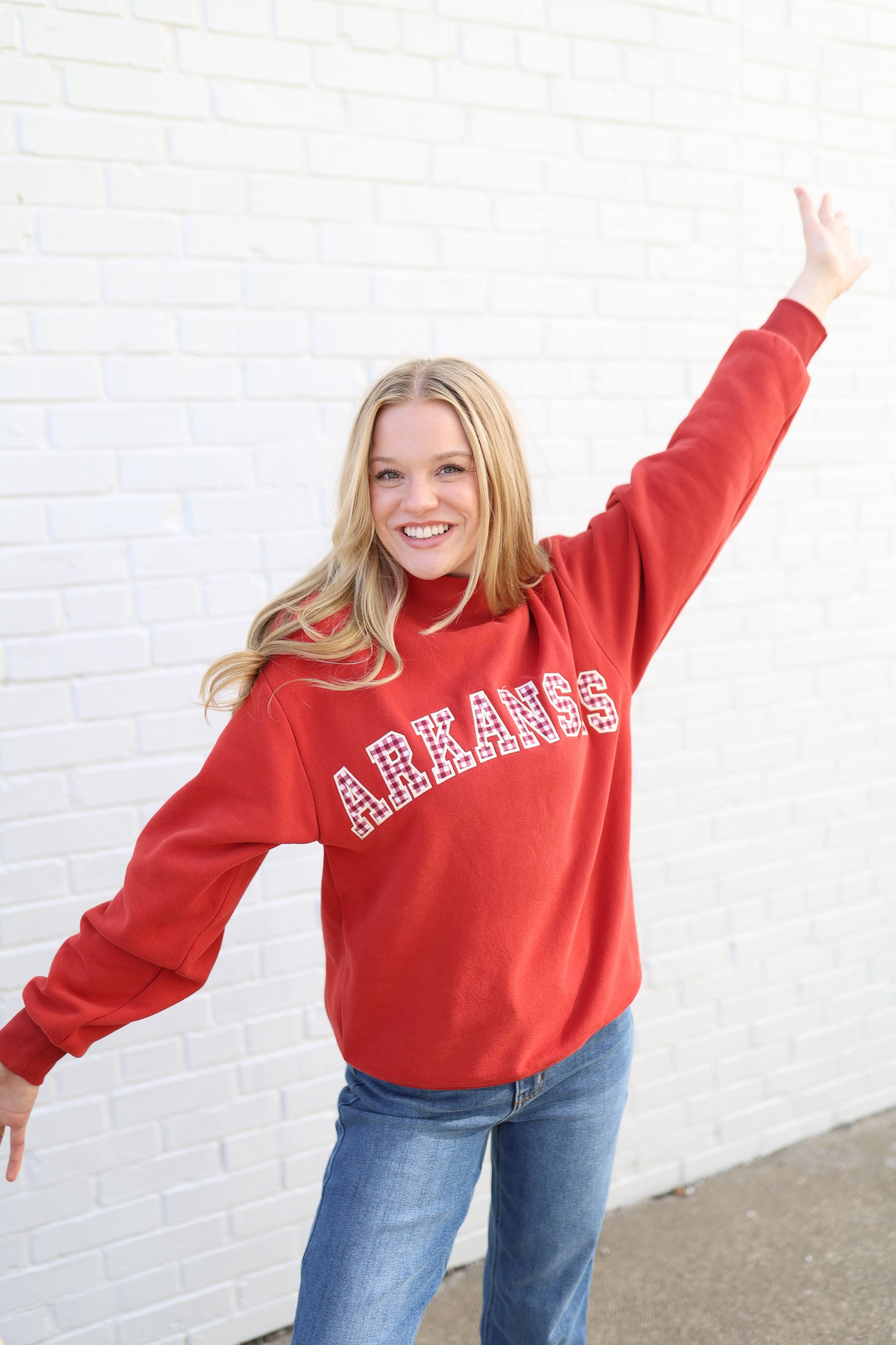 Red Arkansas Mock Neck
