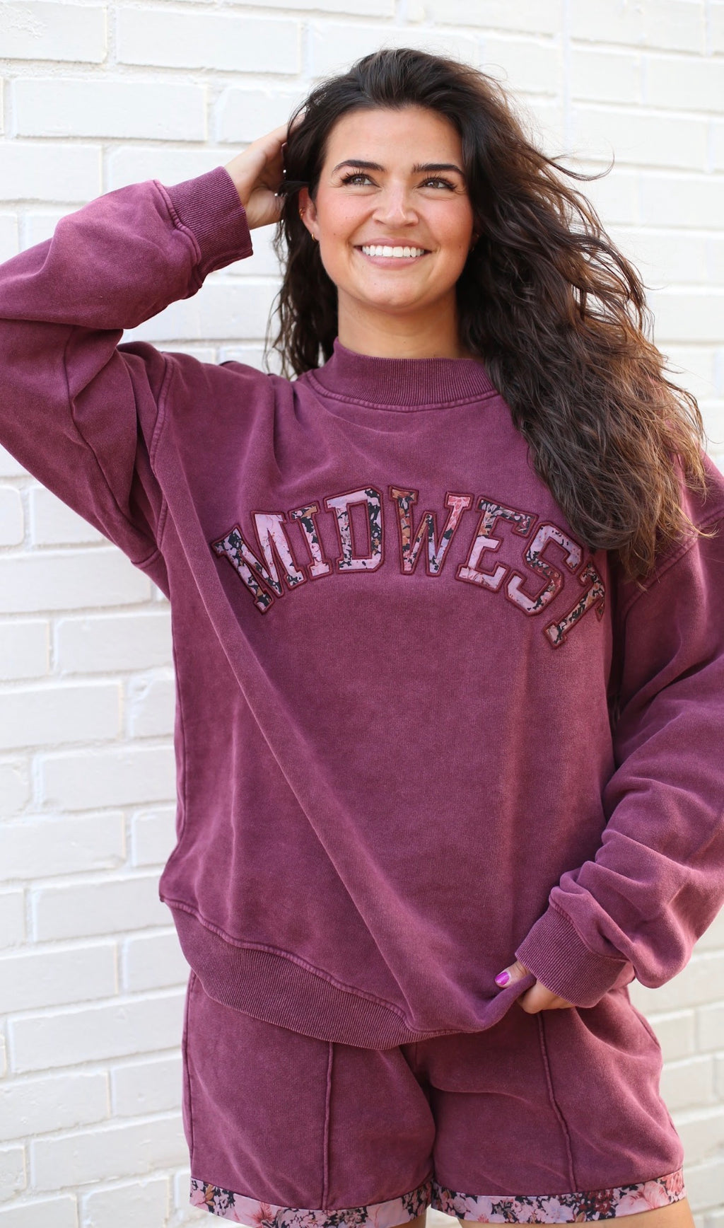 Burgundy Floral Mockneck