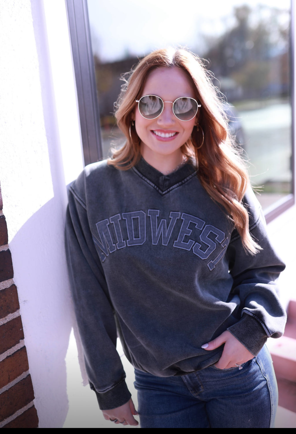 Charcoal Midwest Vneck Crewneck