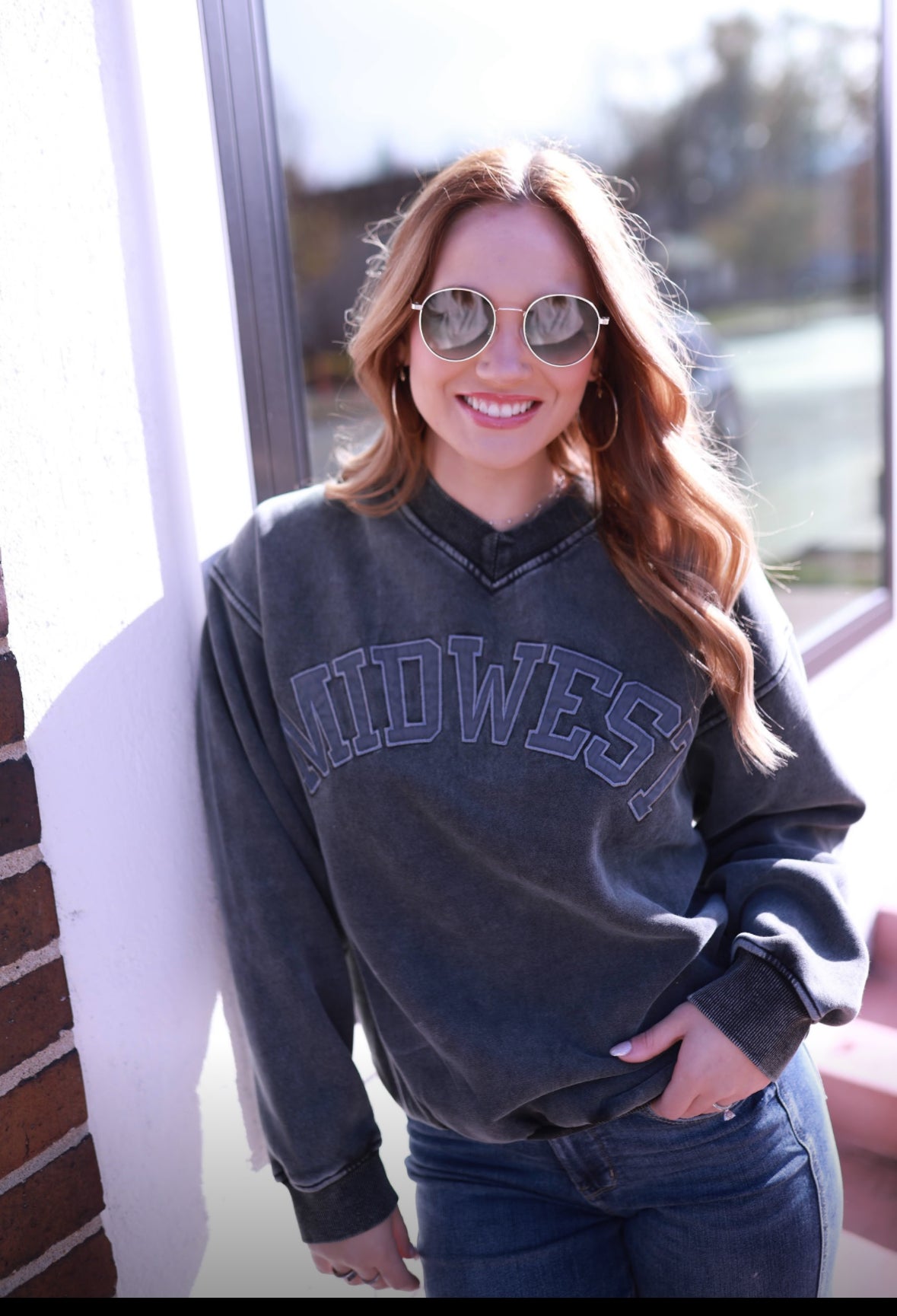 Charcoal Midwest Vneck Crewneck