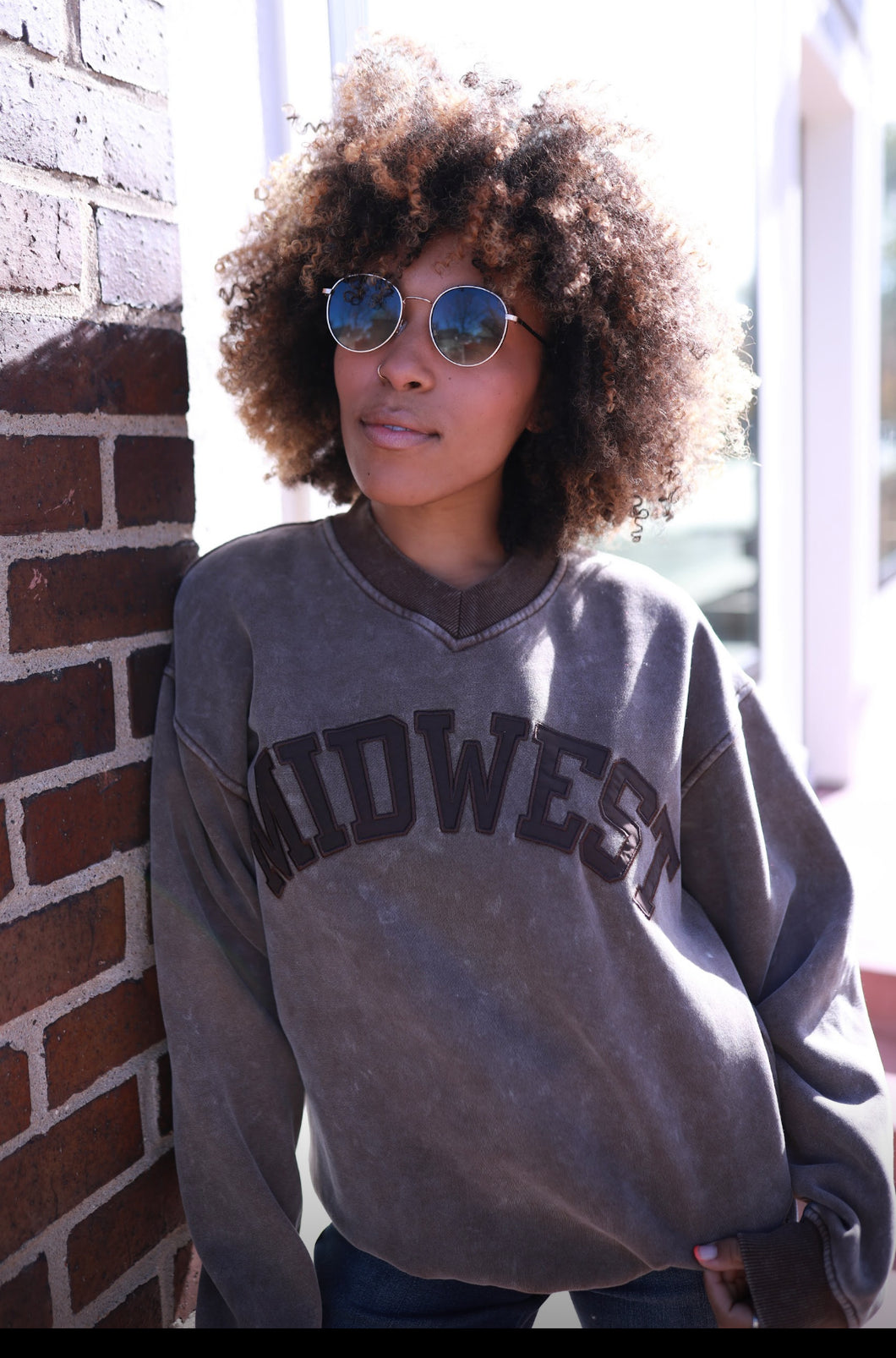 Brown Vneck Midwest Crewneck
