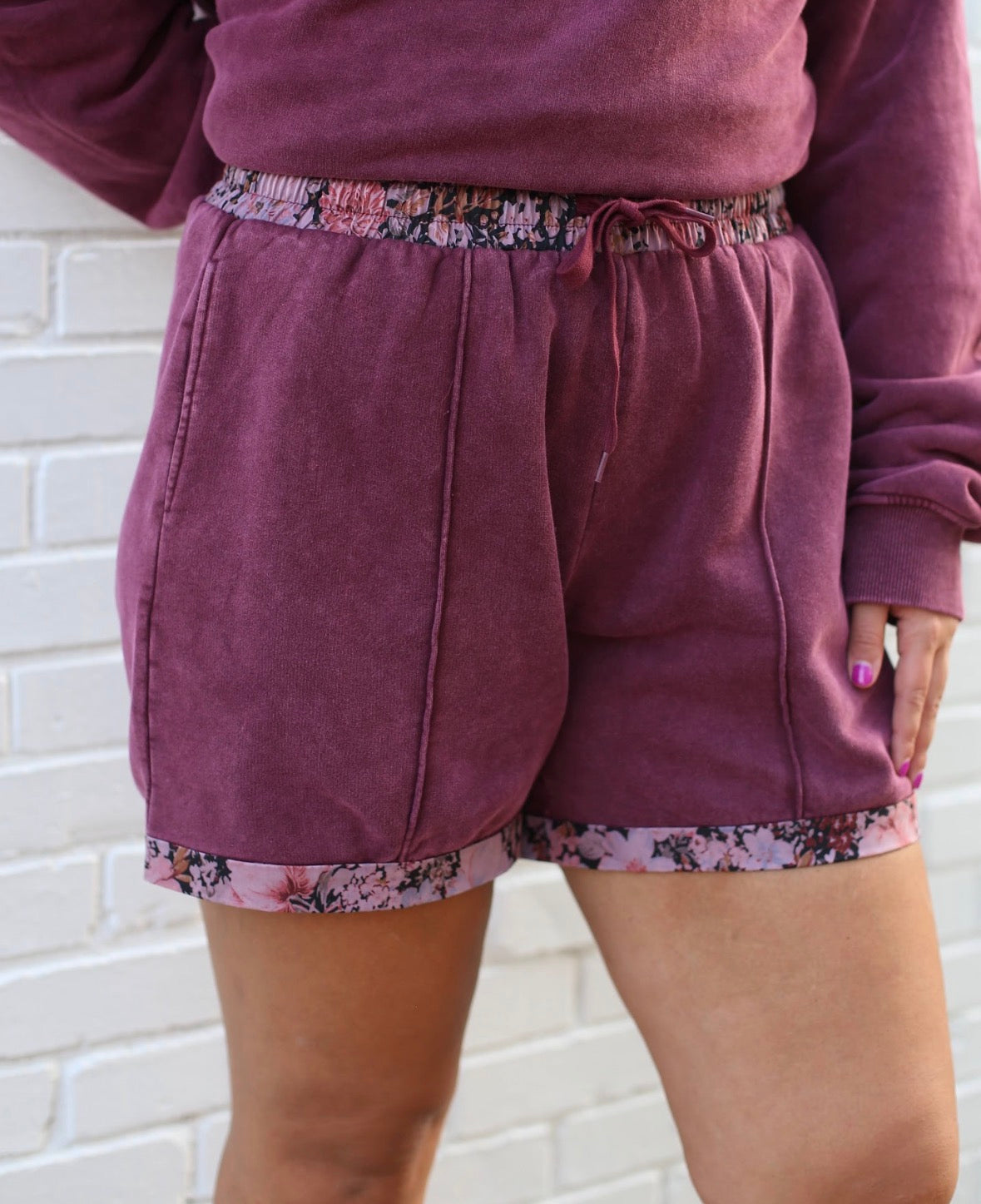 Burgundy Floral Shorts