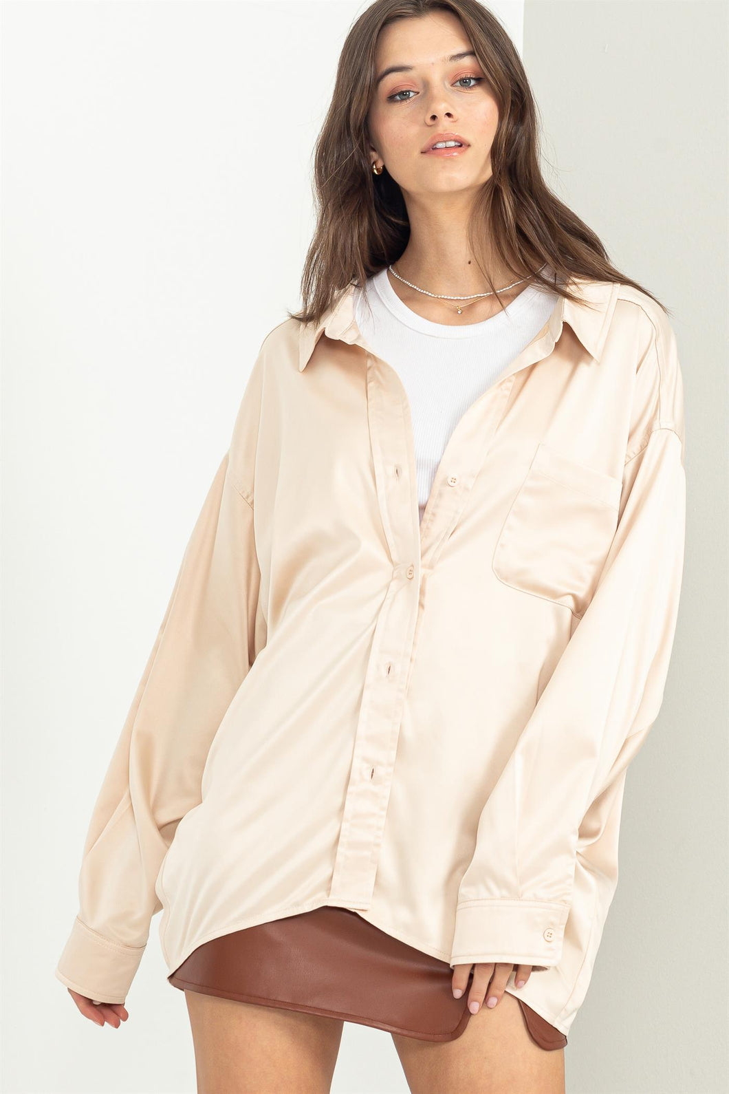 HF Sand Button Front Blouse