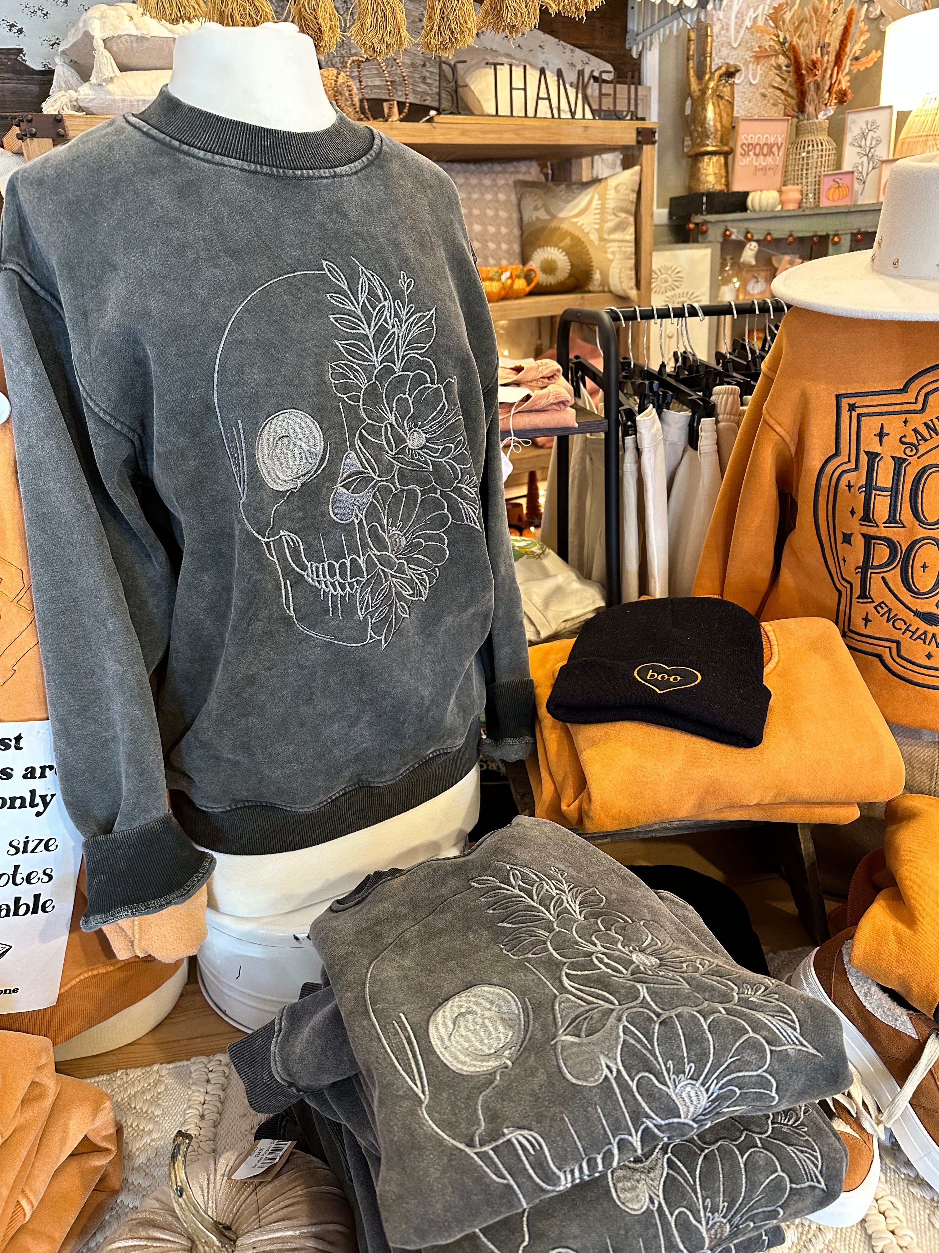 Embroidered Skull Crewneck