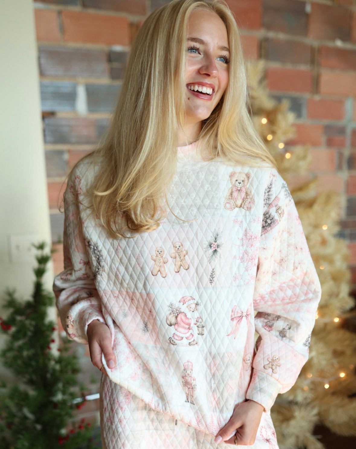 Quilted Pink Christmas Mockneck