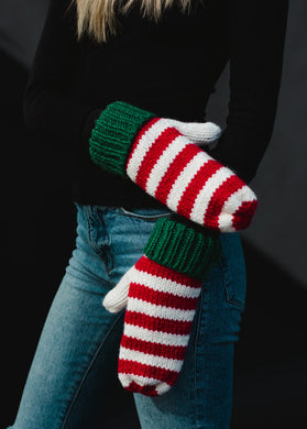 Pan White/Red/Green Stripe Mittens