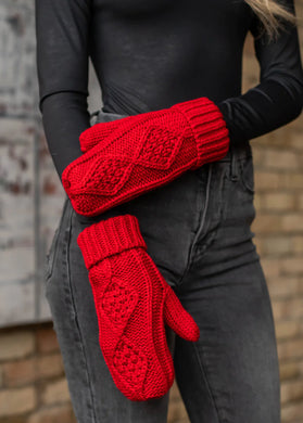 Pan Red Cable Knit Mittens