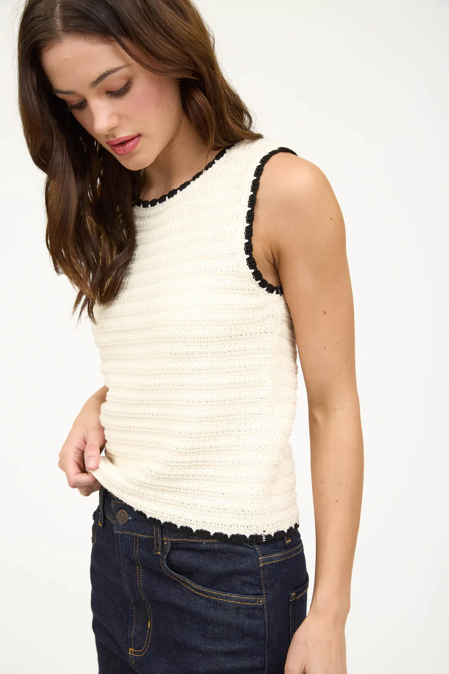 BP Contrast Trim Crochet Tank