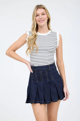 BP Ruffle Trim Striped Sleeve Top