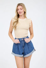 Load image into Gallery viewer, BP Ruffle Trim Striped Sleeve Top