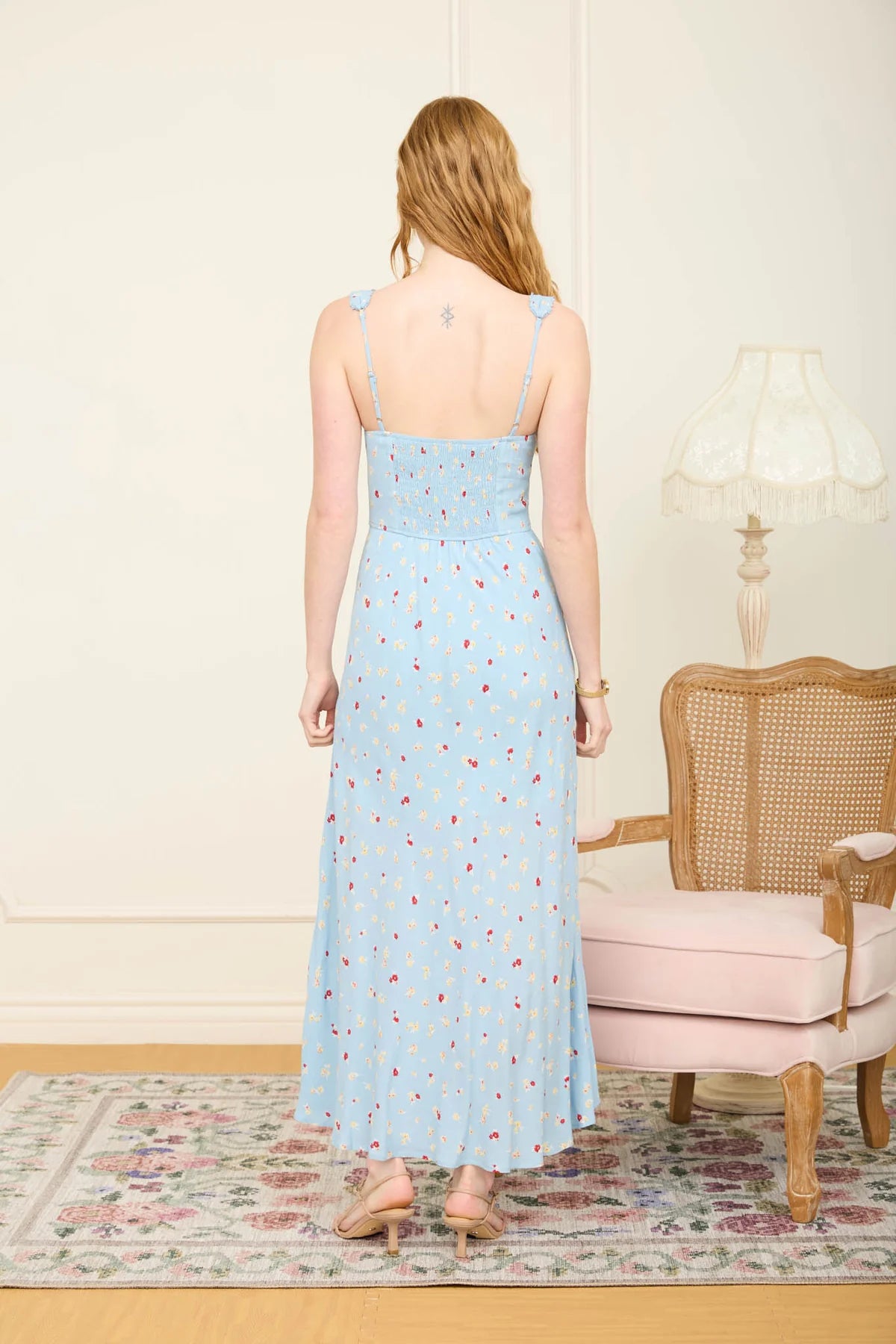 BP Floral Lace Trim Sweetheart Midi Dress