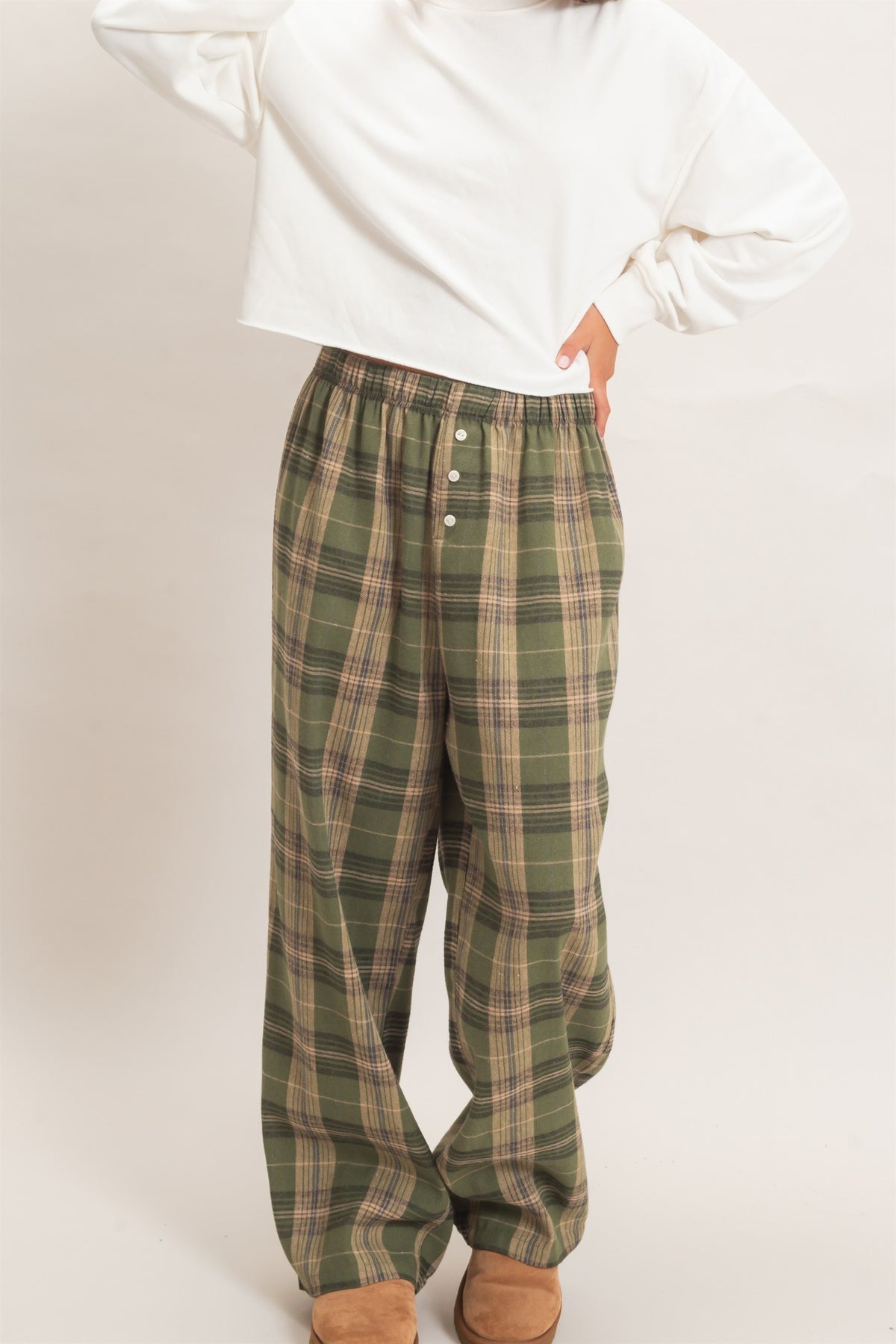 DZ Plaid Button Front Pants