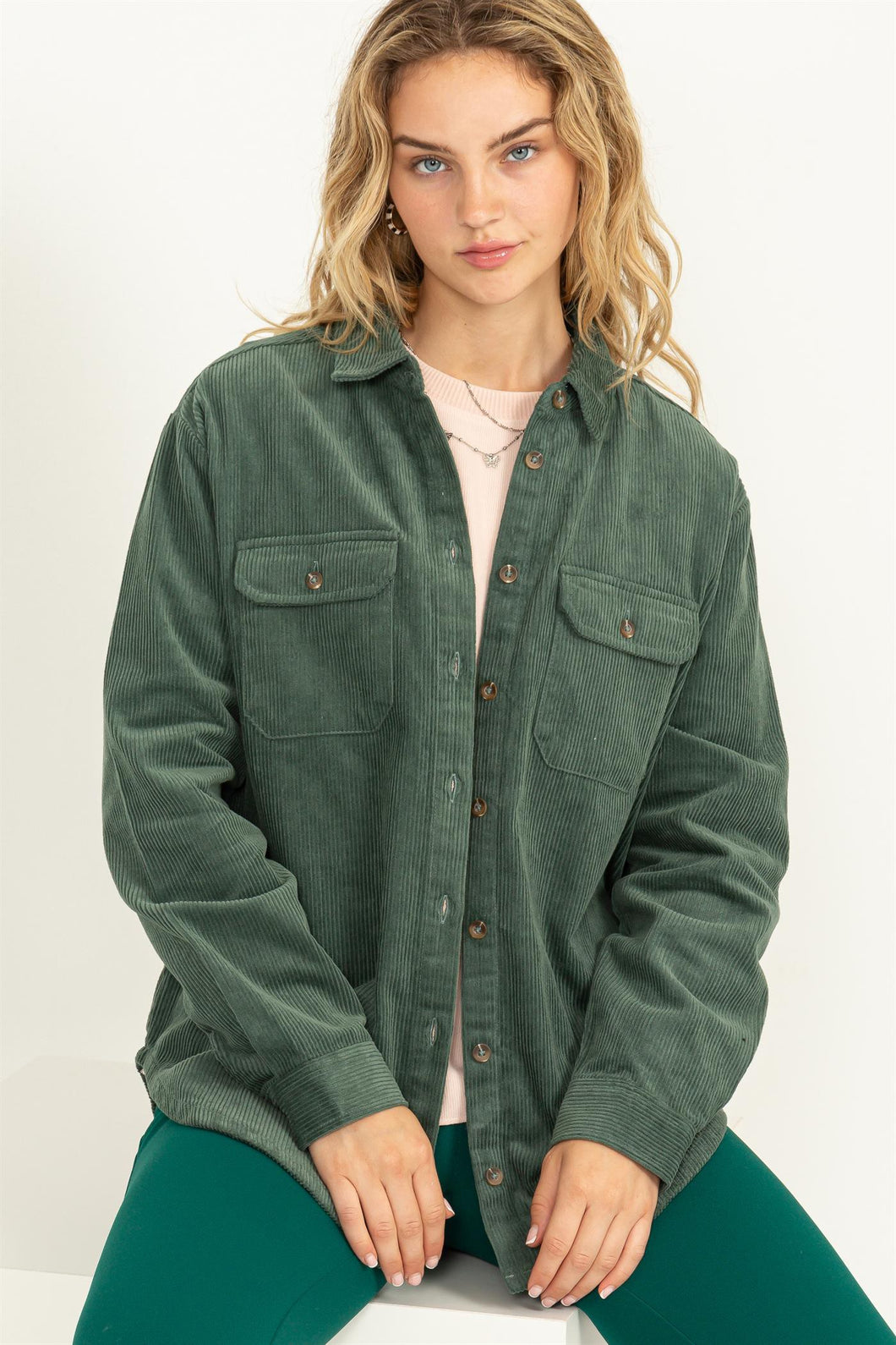 HF Grey Green Corduroy Shacket