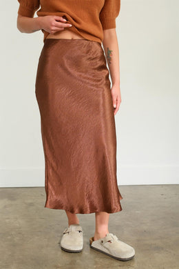 HF High Waisted Satin Midi Skirt