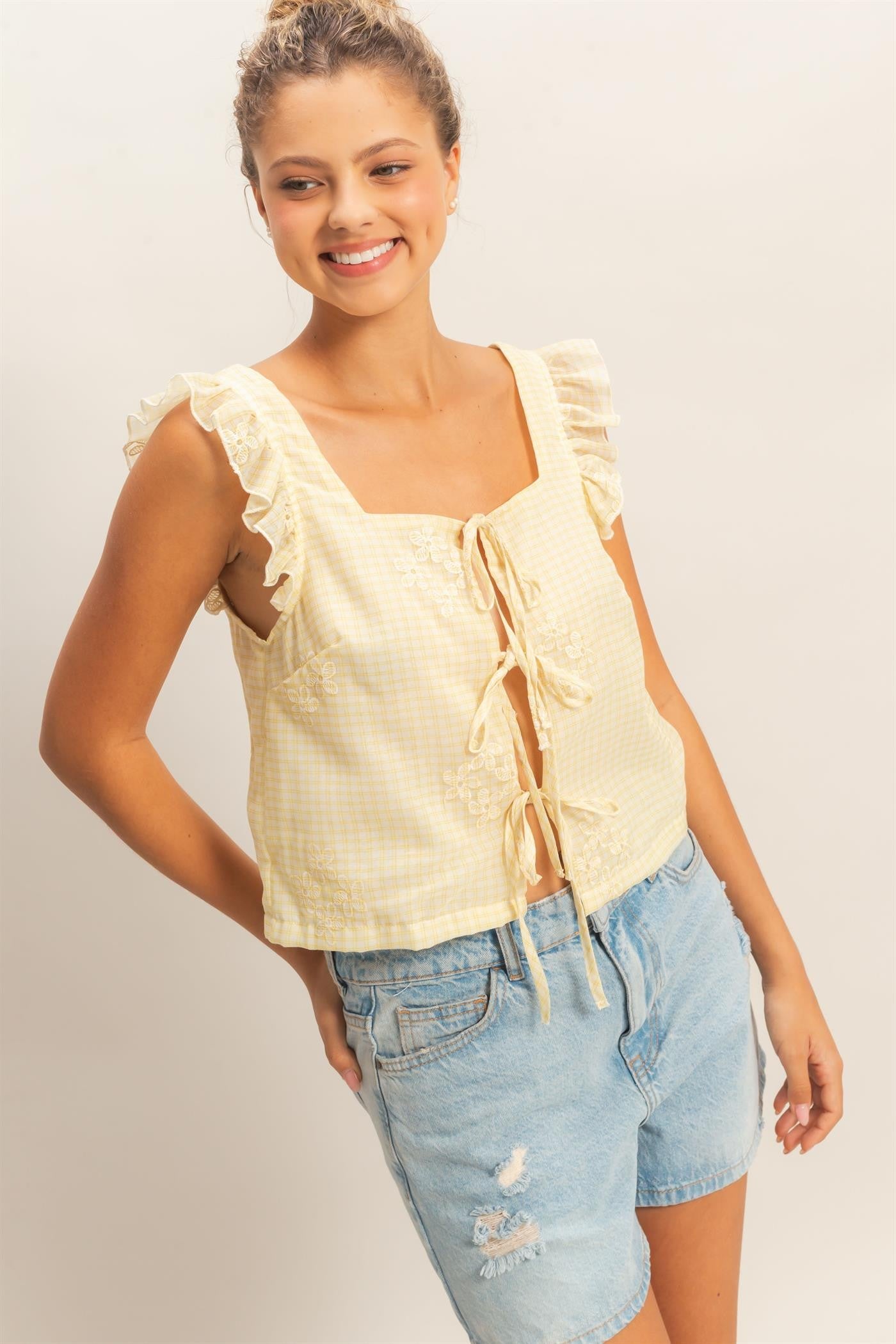 HF Yellow Gingham Ruffle Top