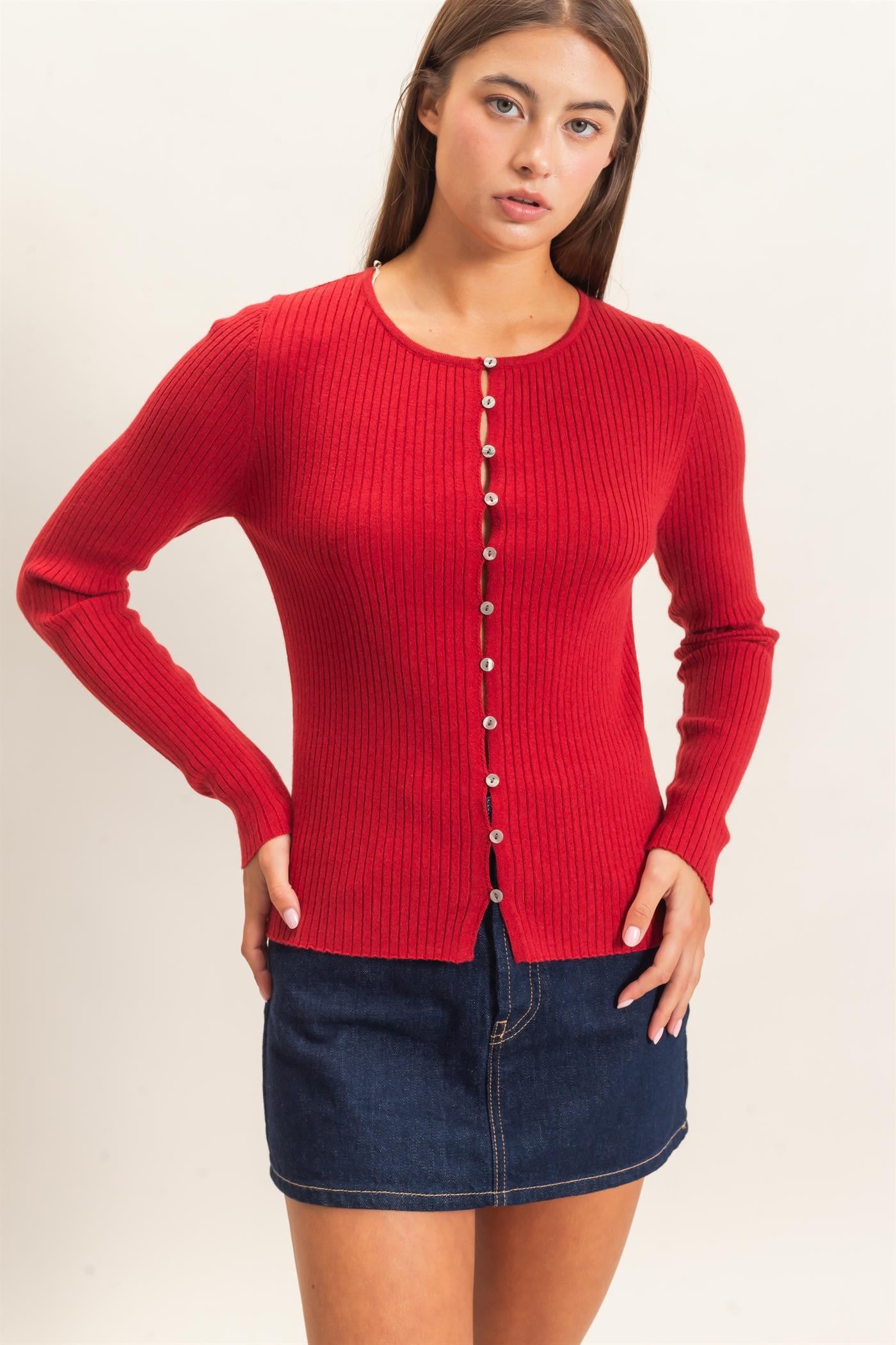 HF Ribbed Button Front Cardigan