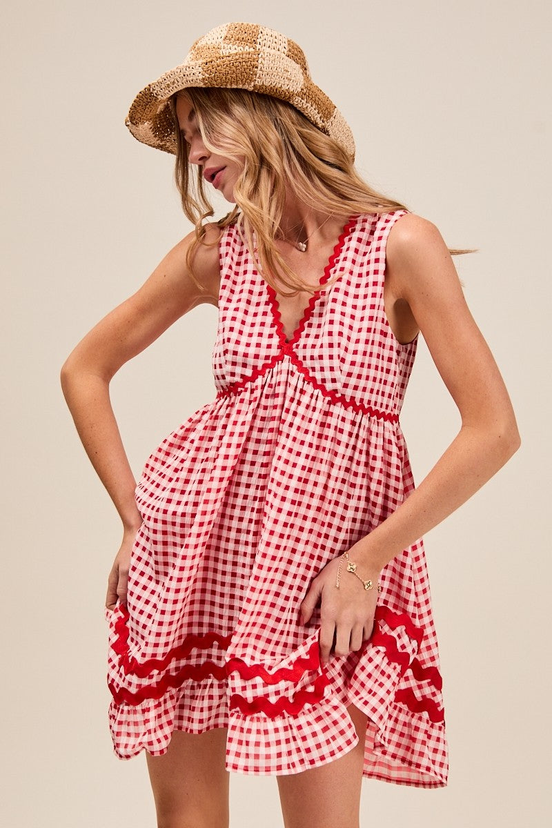 SM Red Ric Rac Trimmed Mini Dress