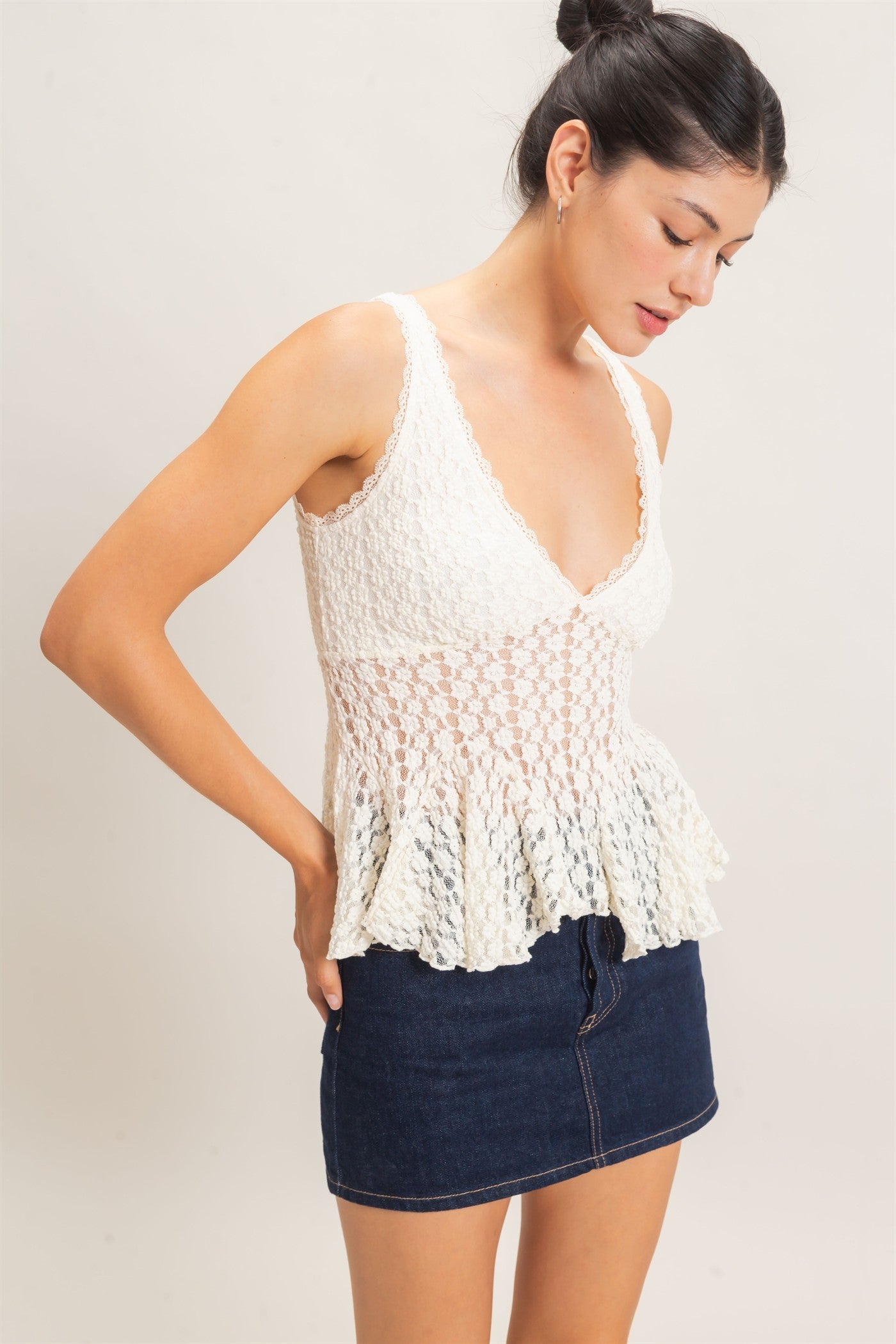 HF Lace V-neck Peplum Top