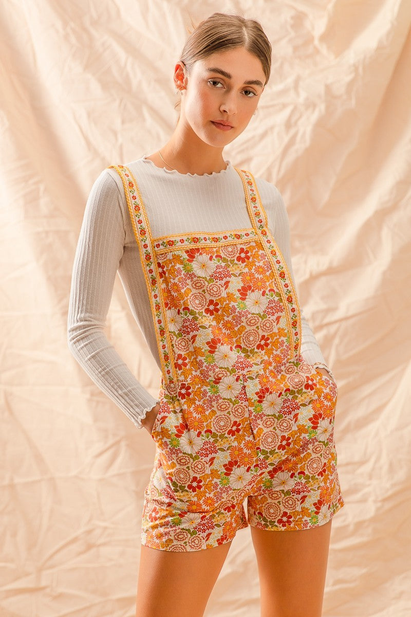 SM Floral Woven Romper with Flower Embroidered Strap