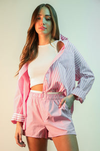 VJ Striped Long Sleeve & Shorts Set