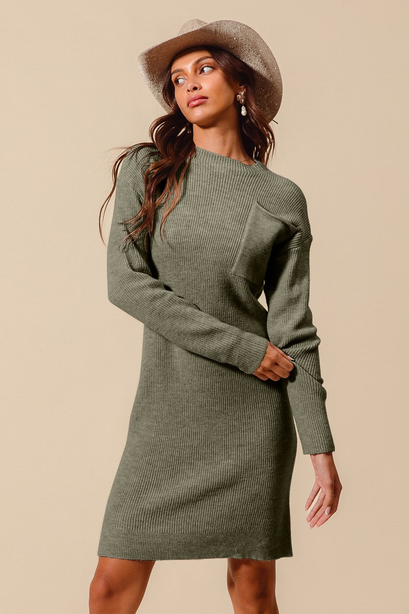 SM Ribbed Pocket Sweater Dress