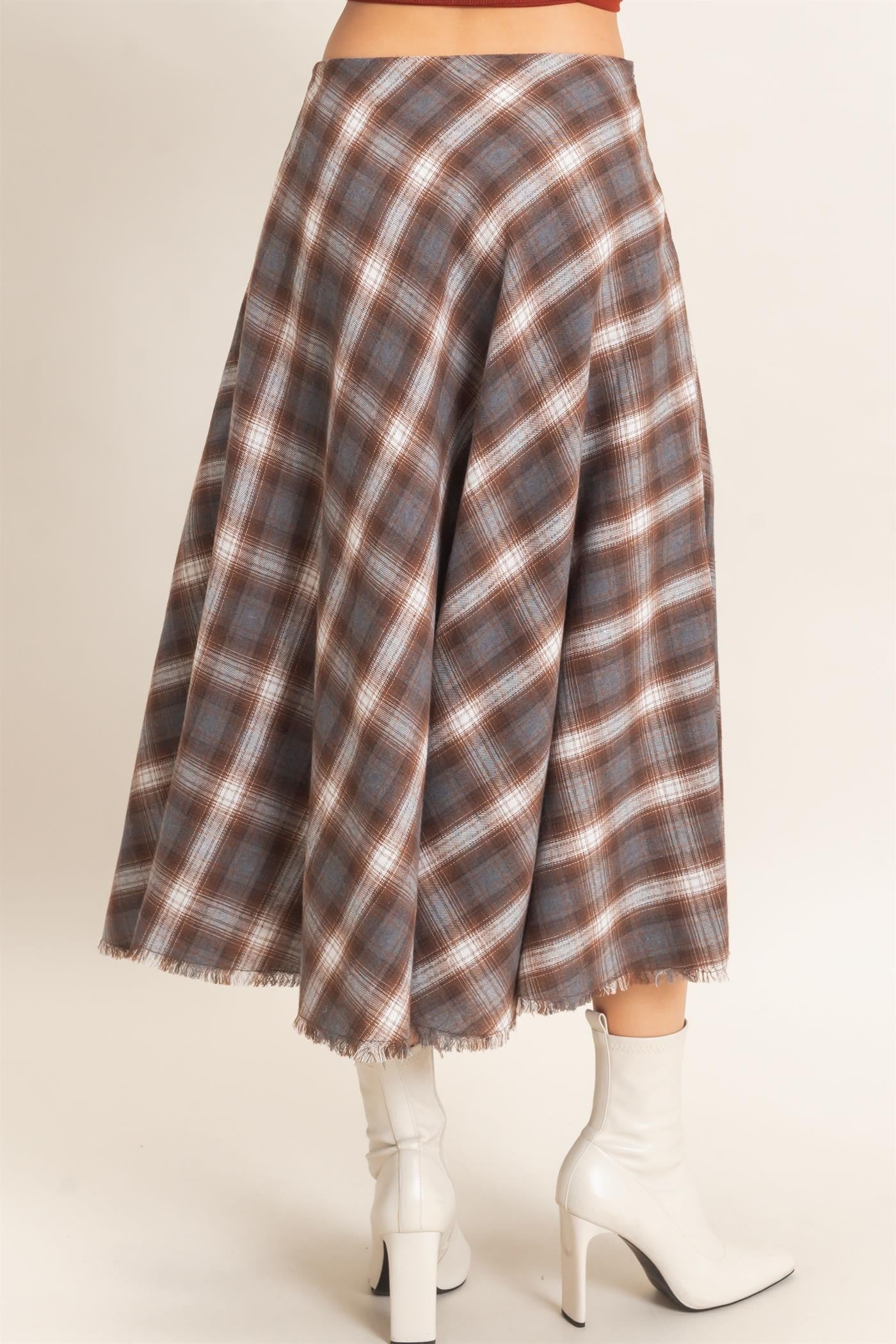 HF Plaid Frayed Hem Skirt