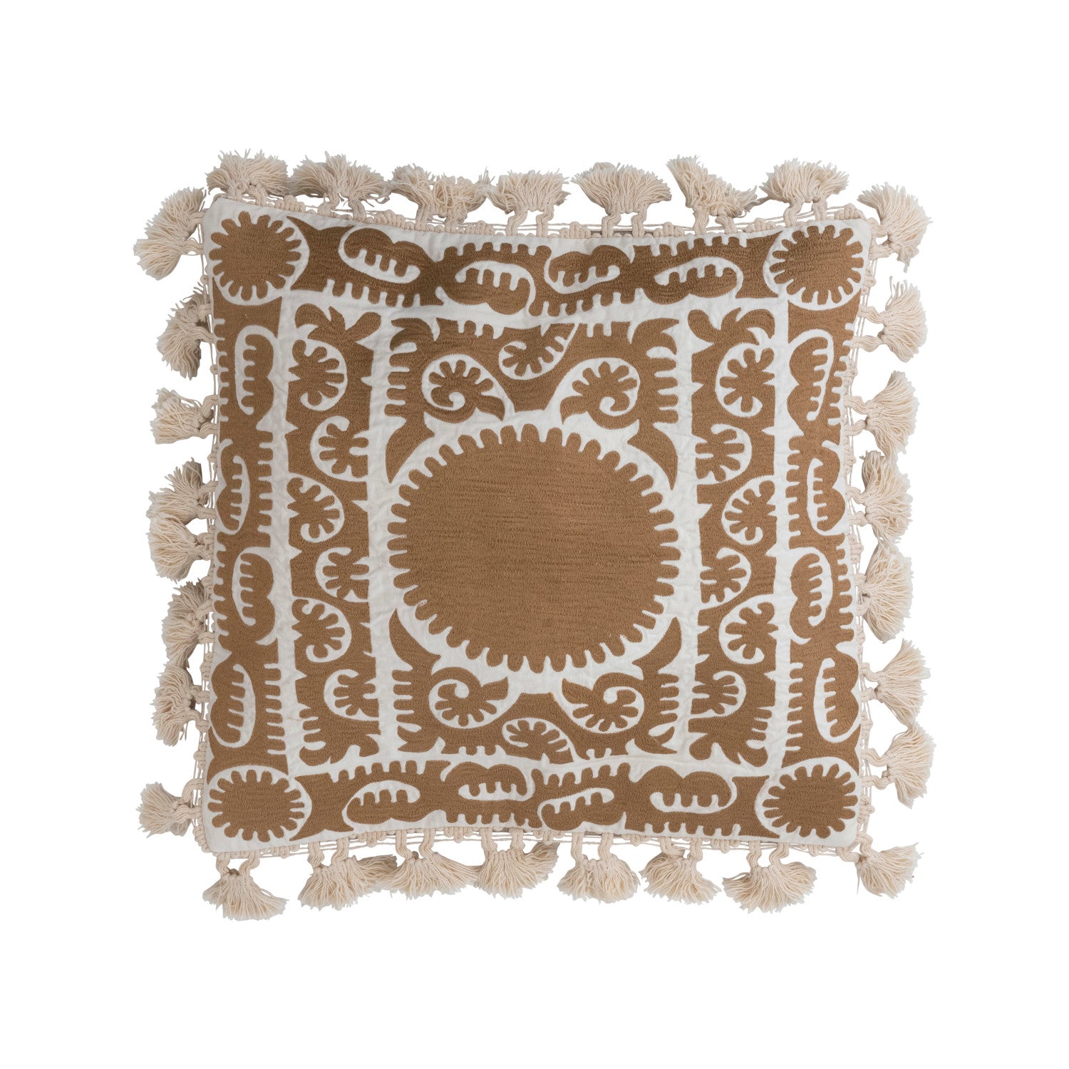Gold Embroidered Tassel Pillow