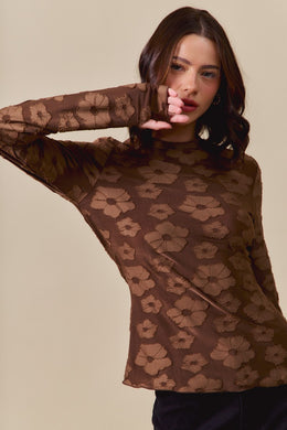 SM Brown Floral Mock Neck